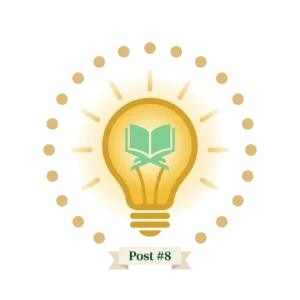 Post #8 hero image: Islami Sawal Jawab - glowing golden light bulb with Quran inside and 20 stars around, representing 20 Islamic questions and answers.