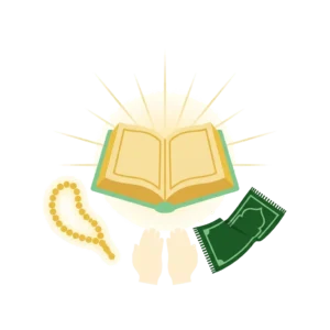 Post #10 hero illustration - Rozana Ki Duaain: Quran, tasbih, janamaz aur dua mein hath. Mint green, golden yellow aur dark green colors.