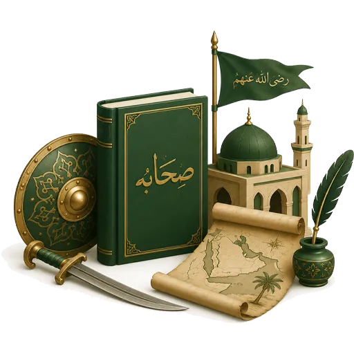 islami sawal jawab - Sahabah category icon. Companions silhouette for Islamic history quiz.